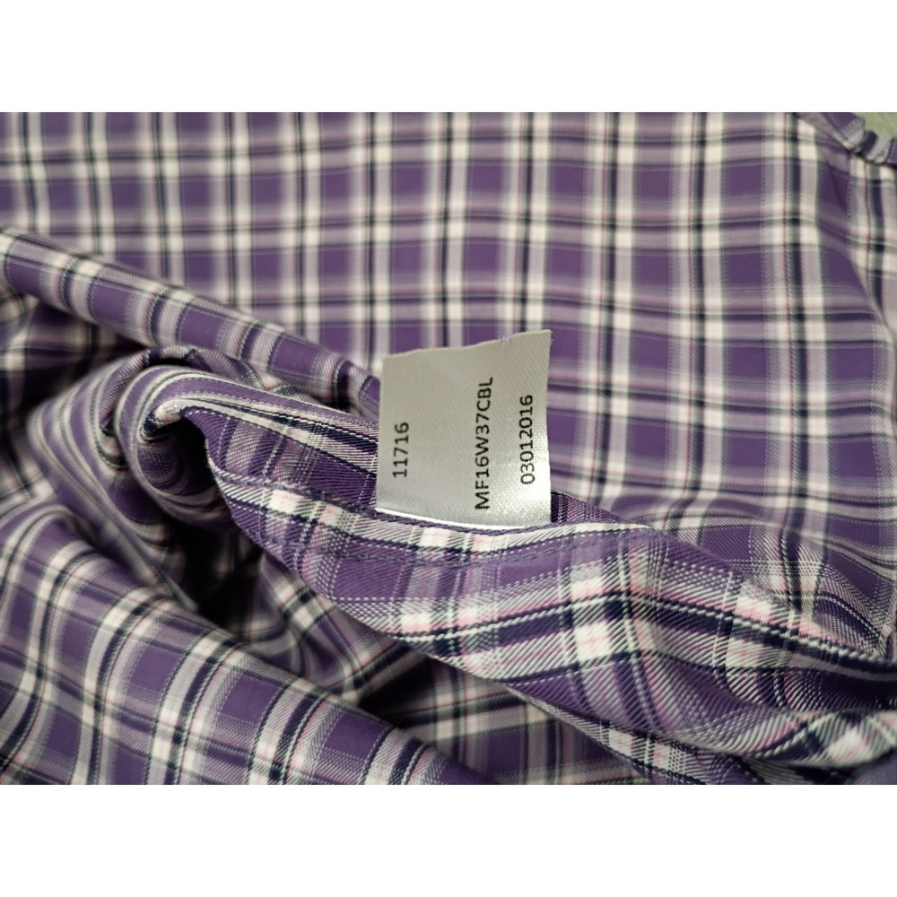 Peter Millar Mens Purple White Plaid Cotton Button Down Shirt Large MF16W37CBL - Picture 8 of 10